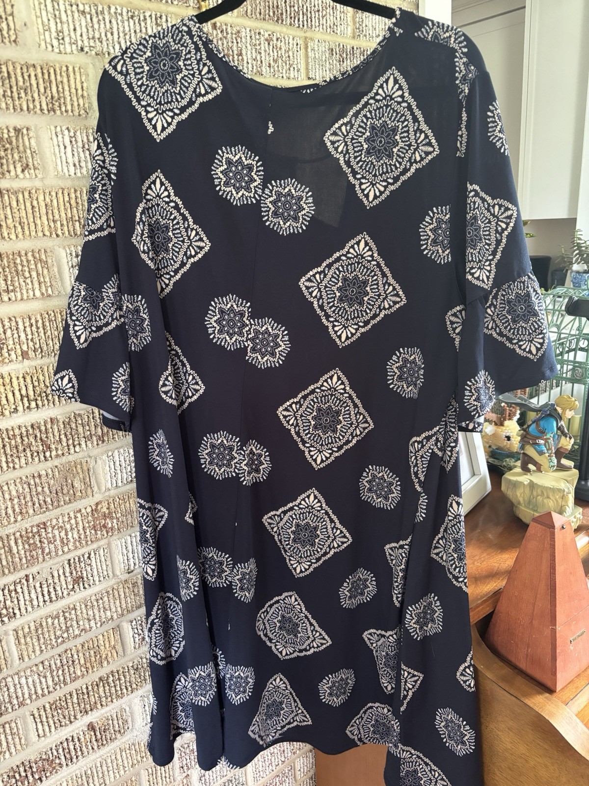 Ruby Rd Women’s 2XL Blue White Geometric Textured Pull Over Dress