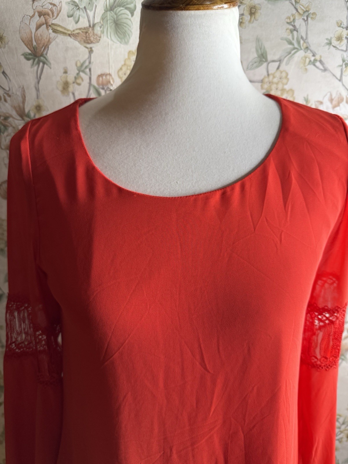 Sequin Hearts Red Dress Size Medium Bell Sleeves Lace