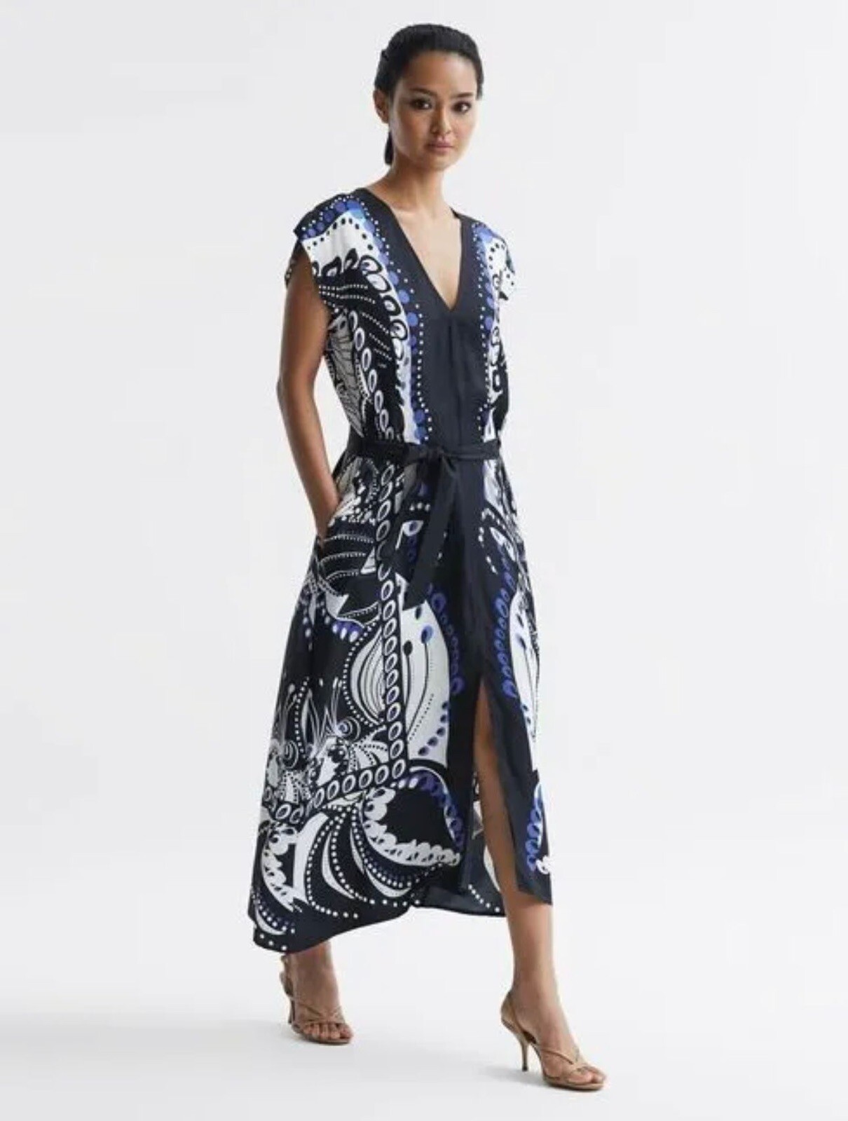REISS WOMEN FREJA SCARF PRINTED BELTED MIDI DRESS SIZE Uk 4,6,8,10,12,14 RRP£248