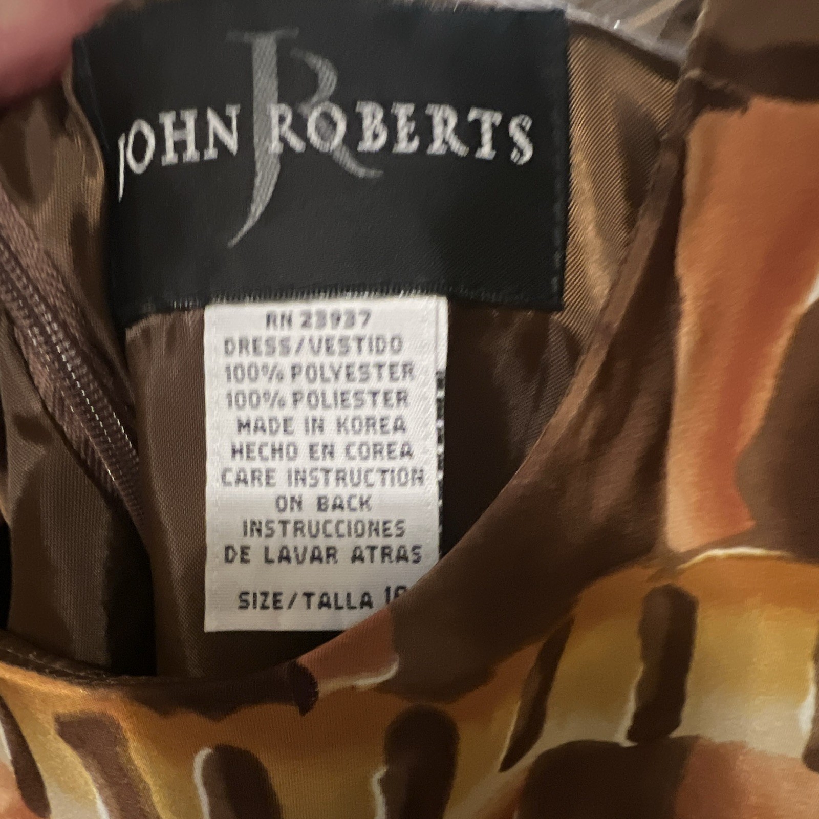John Roberts Brown/Tan Geometric Shift Dress Knee Length Short Sleeve 16