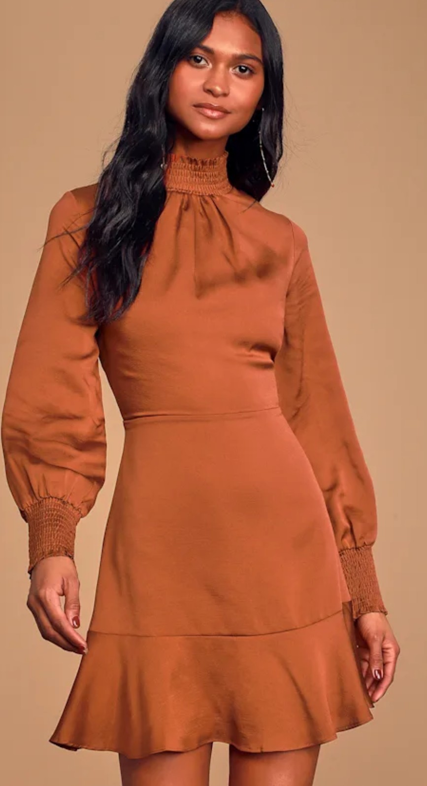 🌼B2G1🌼 Lulus Match Maker Rust Orange Long Sleeve Mini Dress Size Medium NWT
