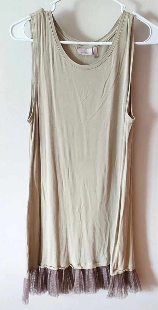 LOGO Layers by Lori Goldstein Sleeveless Tunic Dress Size M Pleated Hem ~ Cream