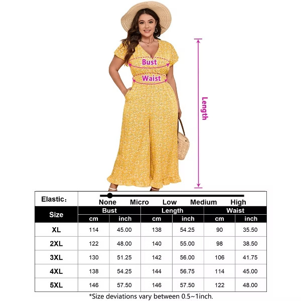 Womens Plus Size Jumpsuits Vintage Short Flutter Sleeve Ruffled Hem Floral Print