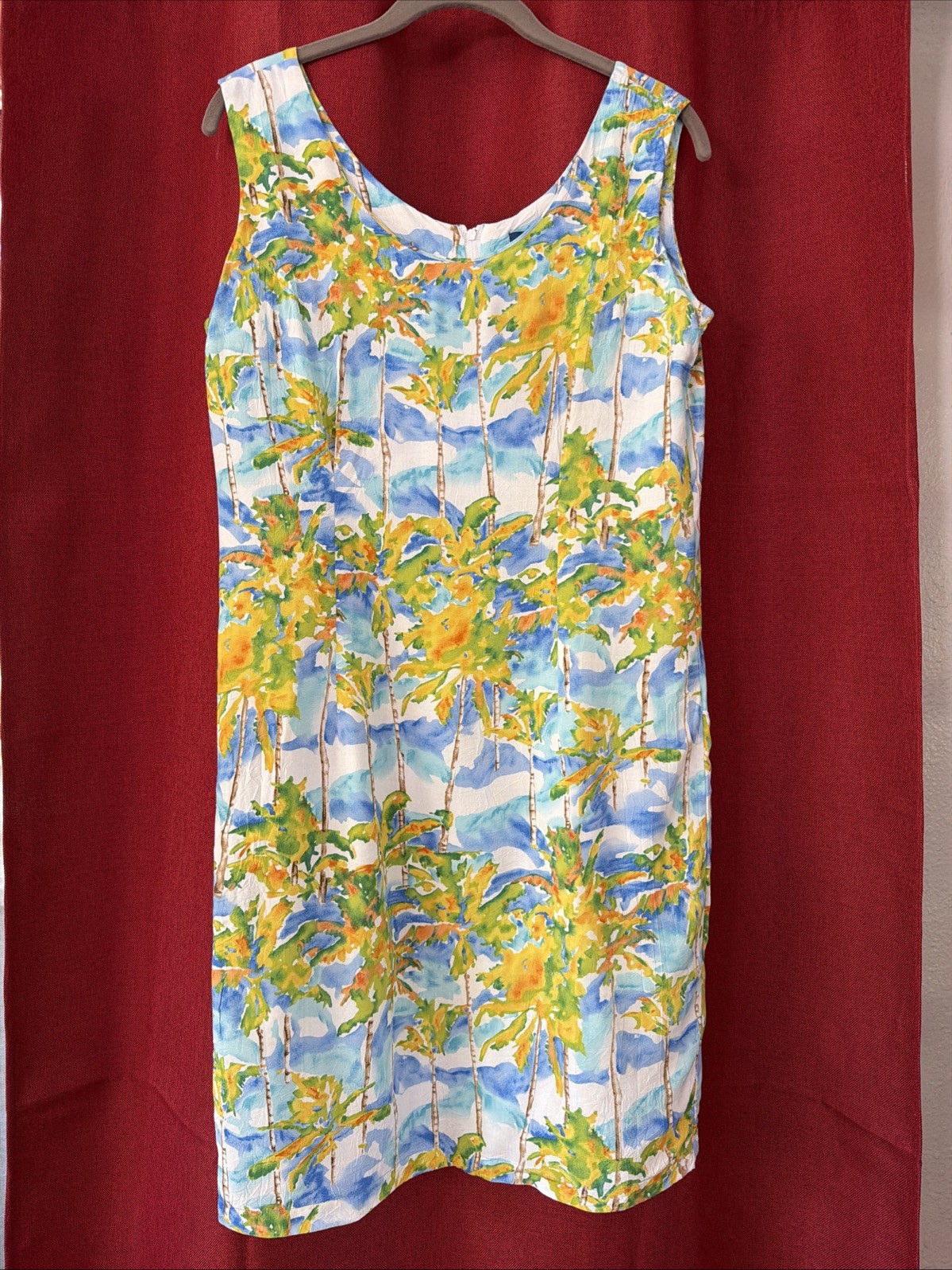 VTG Jams World Women’s Cocoa Palm sleeveless Dress Medium Blue Yellow Green
