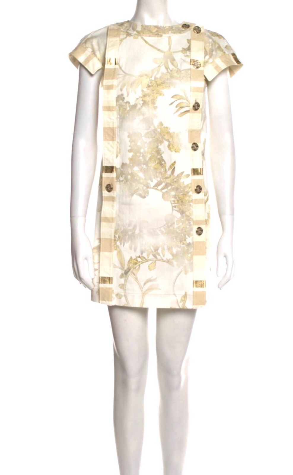 New Chanel 2018 Greece White Denim Gold Leather Mini Dress 34 36 2 4 Logo 18c S
