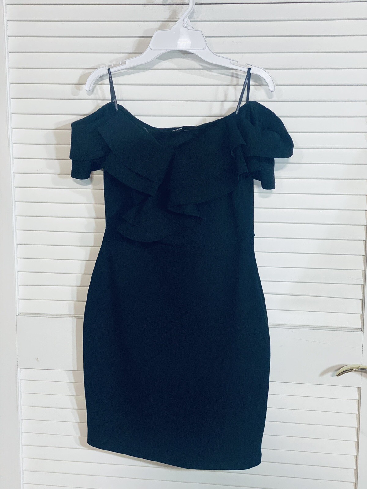Love Culture Black Dress Size S Classic off shoulder Women USA EUC