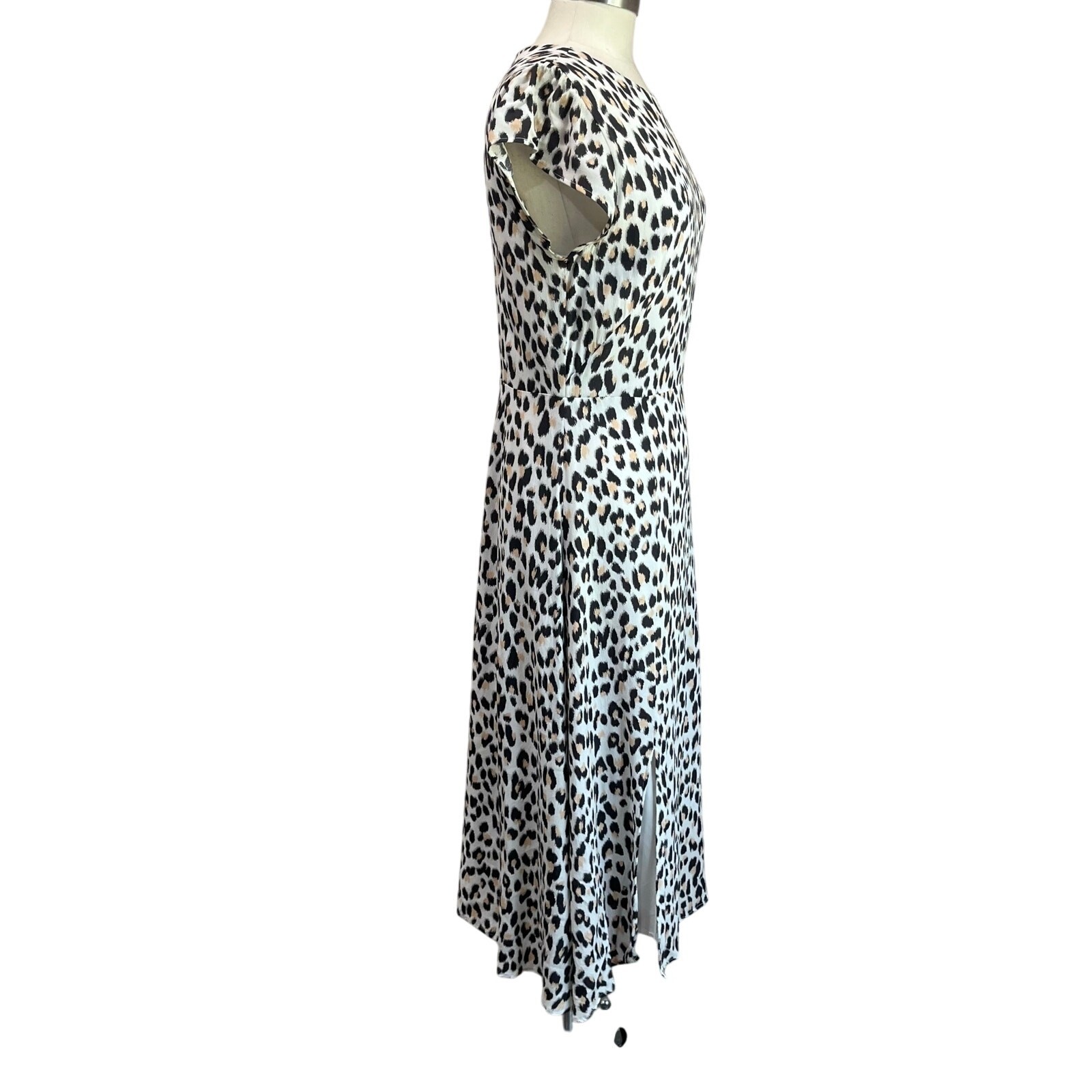 Loft White Leopard Print Short Sleeve Midi Dress Career Casual Party Sz 10