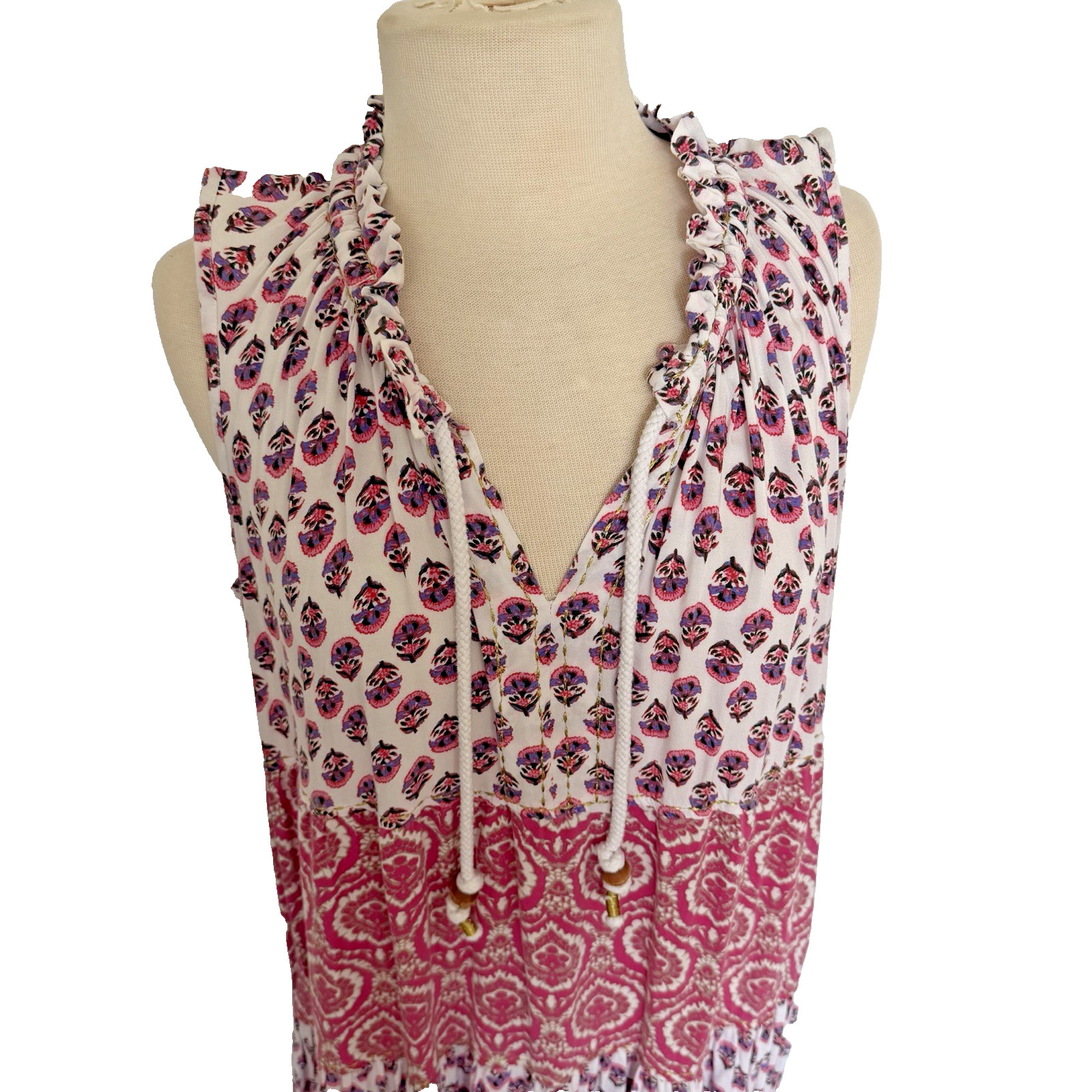 Chelsea & Theodore Boho Pink Maxi Dress Women’s XL Sleevless Tiered Mixed Prints