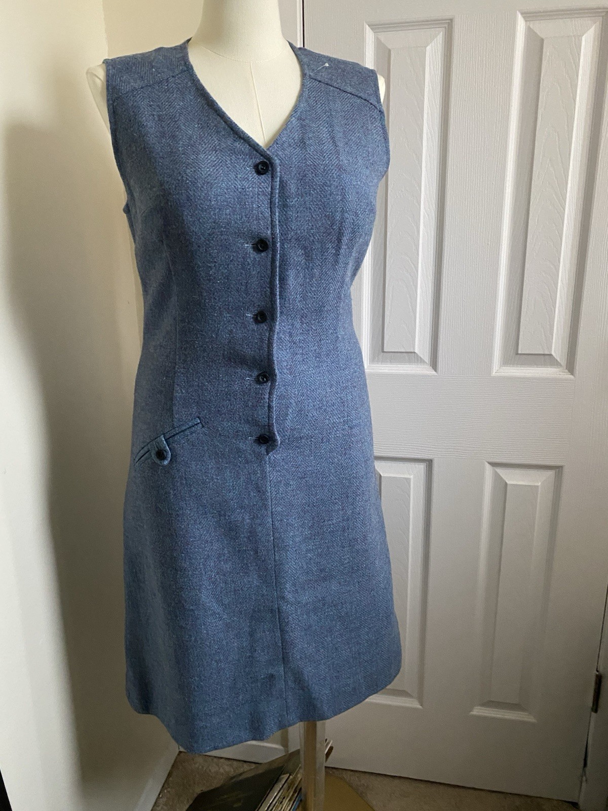Vintage Pendleton Blue V-Neck Dress, tag Sz 16 fits Sz 12 … Excellentcondition
