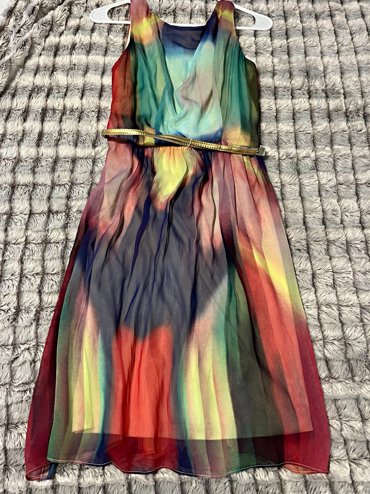 Ronni Nicole Fit & Flare Knee-Length Abstract Scoop Neck Chiffon Belted 6