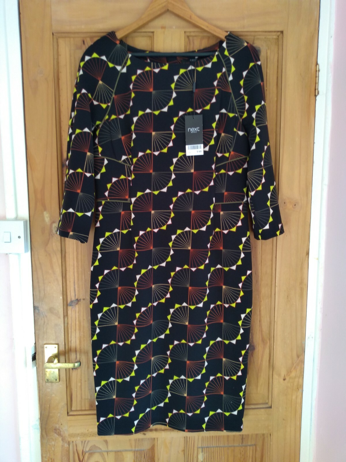 Next Black Multi Geometric Shift Dress. UK 12. Length 41 inches. BNWT