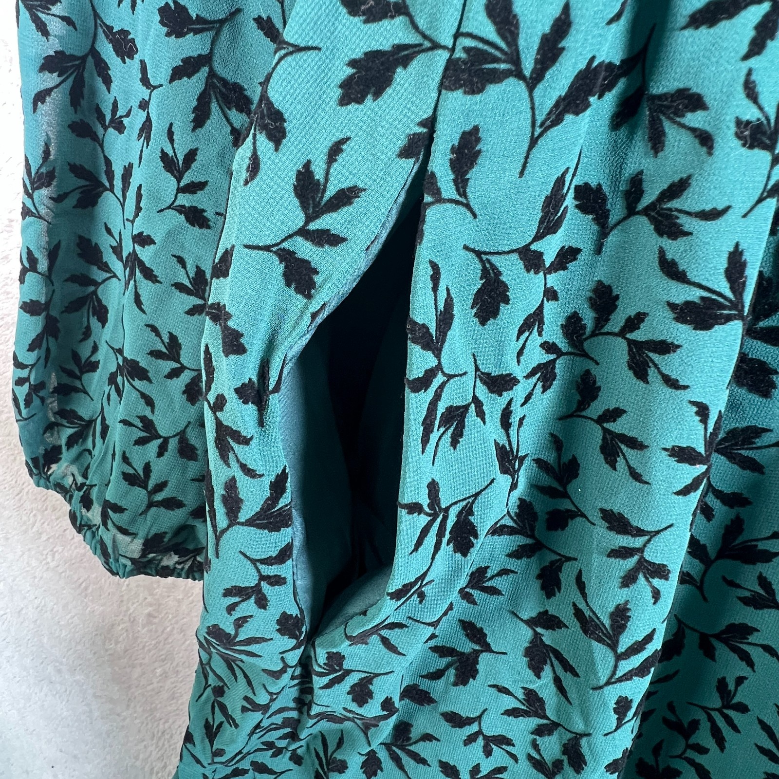 NWT BloomChic Lined Pockets Velvet Leaf Print Dress Women’s 14 16 Cottagecore