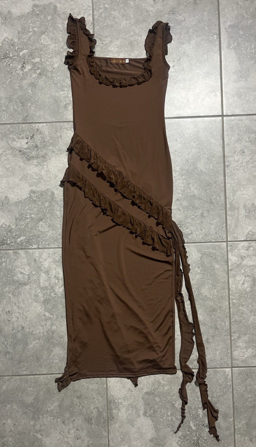 Adele Berto Ruffle Bodycon Maxi Sleeveless Jersey Stretch Dress Slit Fairy sz 2