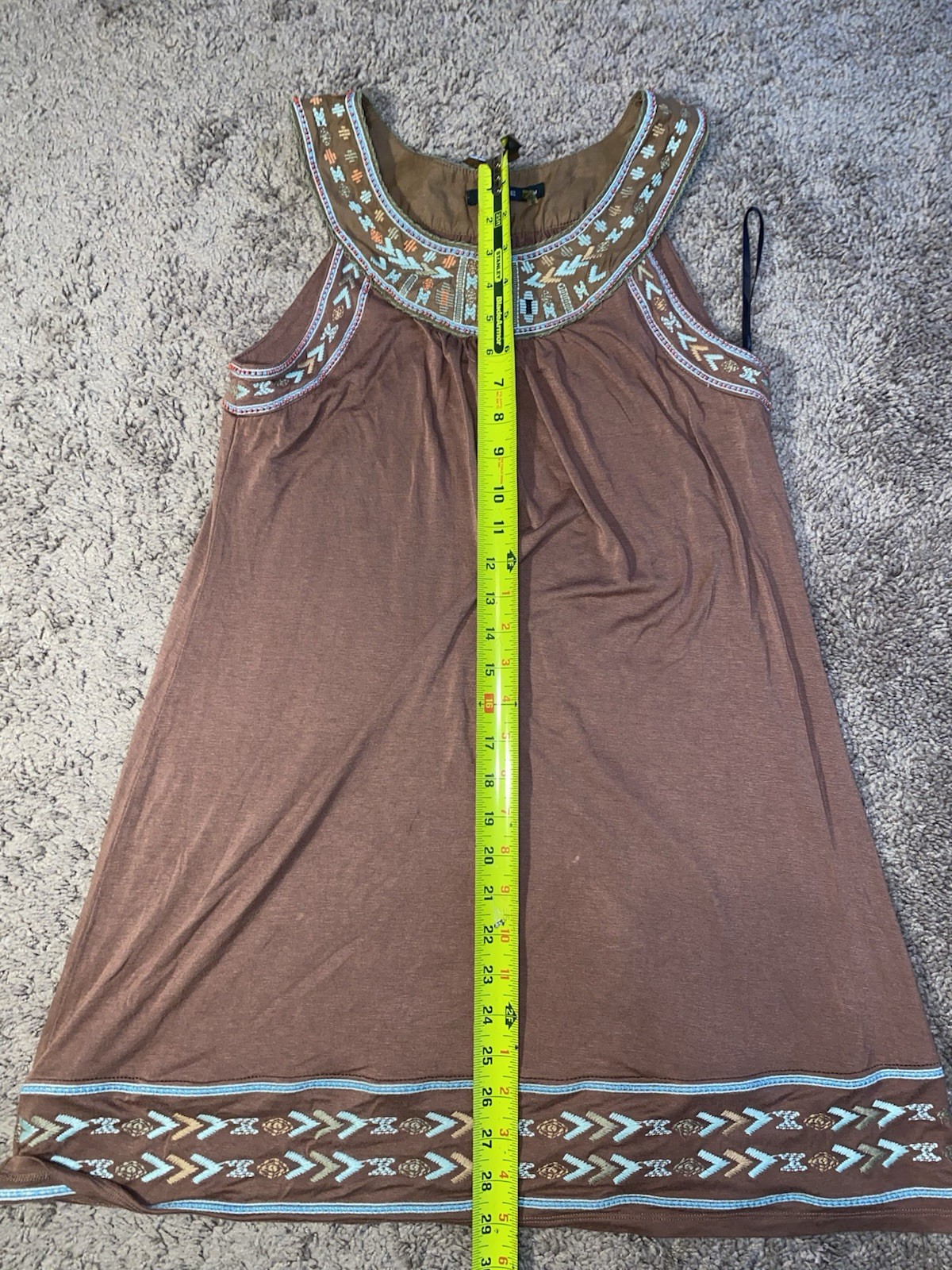 Theme Womens Medium Brown Sleeveless Dress Embroidered Boho Southwestern