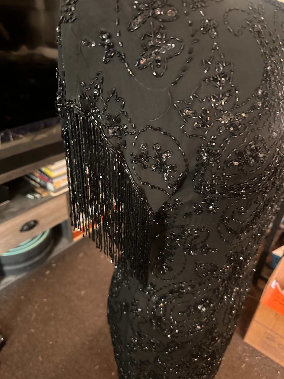 Vintage Women’s Black Sequin Beaded Cocktail Dress Evening Formal Silk XS/S