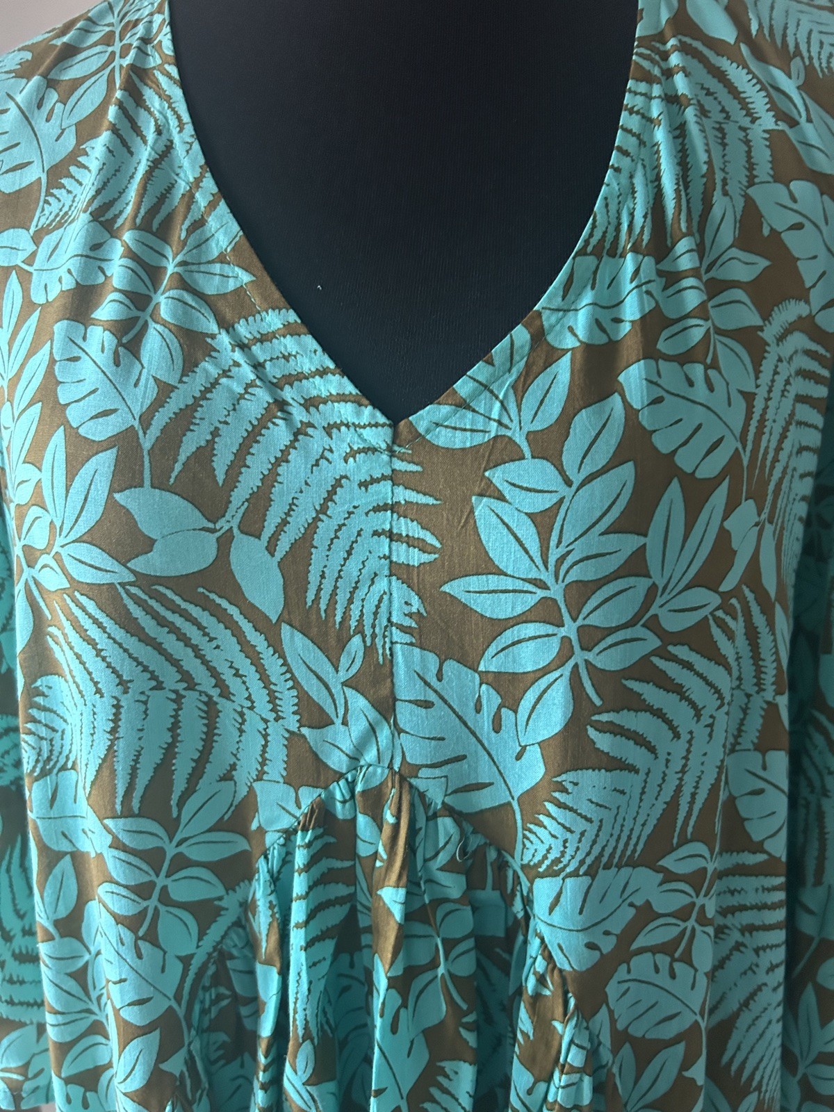 Turquoise & Brown Floaty Dres. One Size. Excellent Condition. Never worn