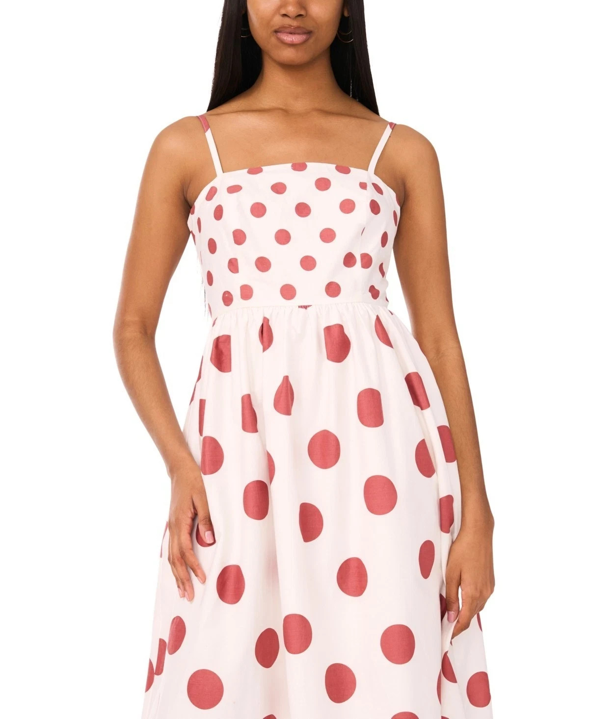 CeCe Polka Dots Cotton-Blend Strap Smocked-Back Maxi Dress Size XL White $109