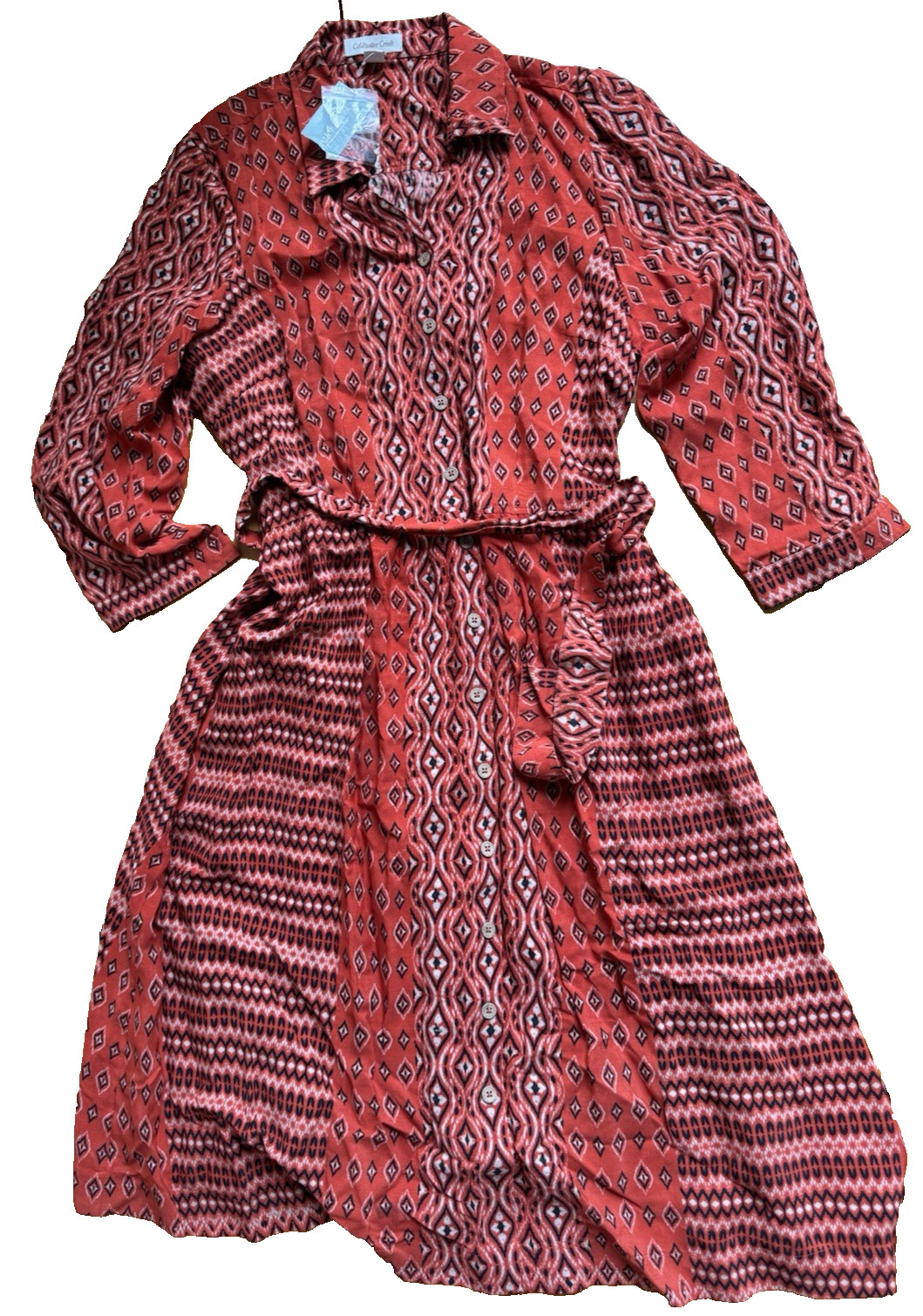 Coldwater Creek long sleeve midi shirt dress Size 16 NWT Southwestern Aztec