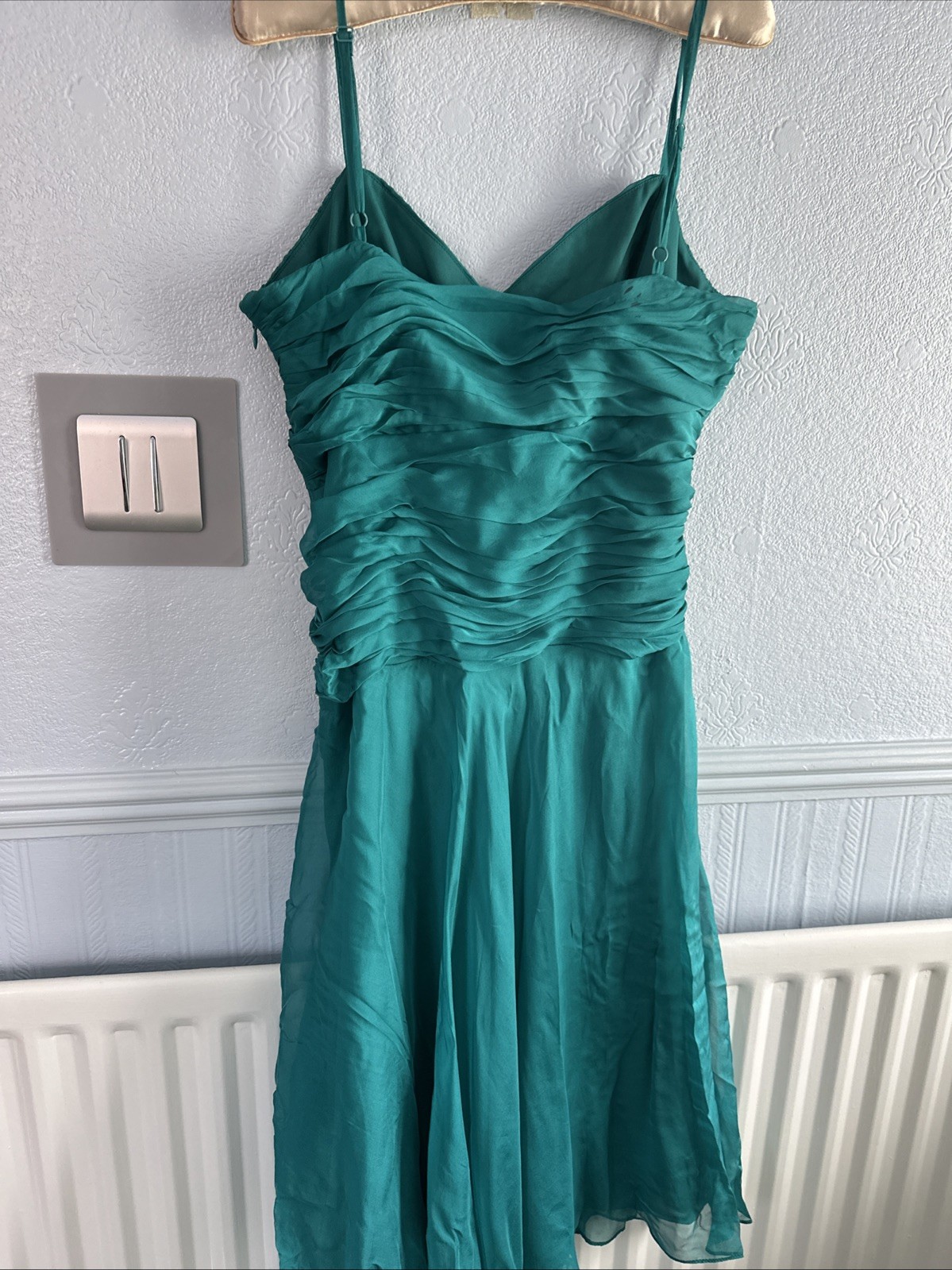 Laura Ashley Teal Silk Polyester Lined Thin Straps Dress Size 16