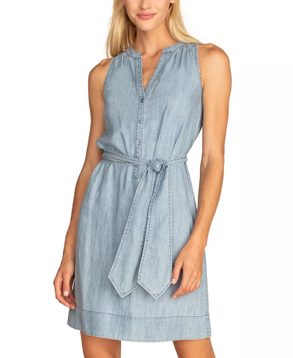 Trina Turk Anemones Banded Button Front Tie Waist Sash Belt in Blue Size L