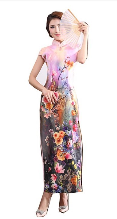 Chinese Traditional Qipao Dress Summer Silk Satin Cheongsam Evening Gowns US 8