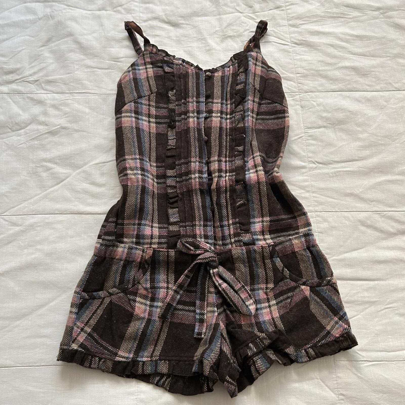 Liz Lisa Brown Pink Plaid Romper Himekaji Gyaru Size XS Japan