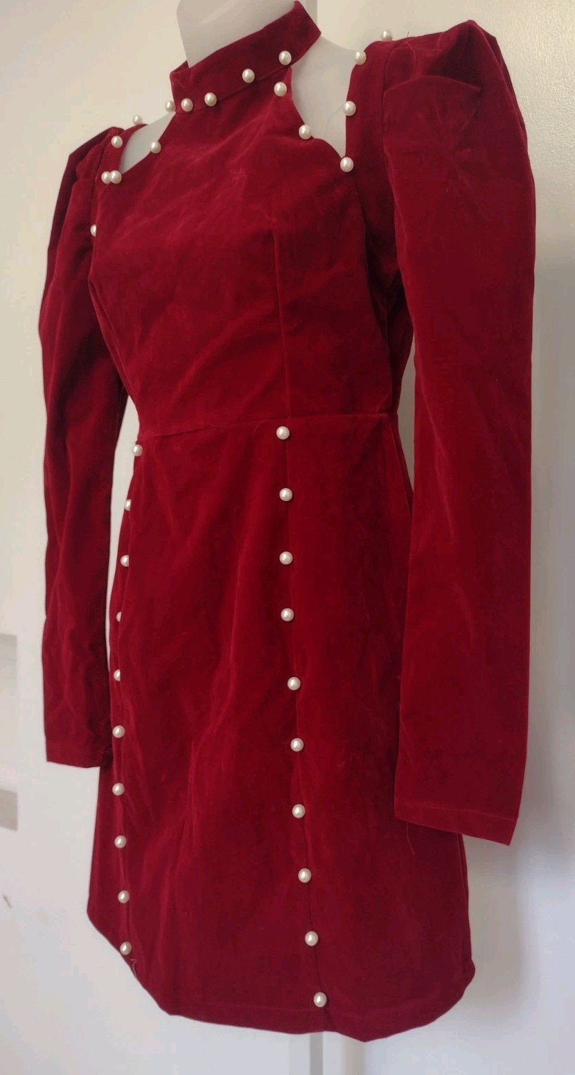 Velvet Pearl Embellished Mini Dress Gothic Victorian Cutout Korean M NWT