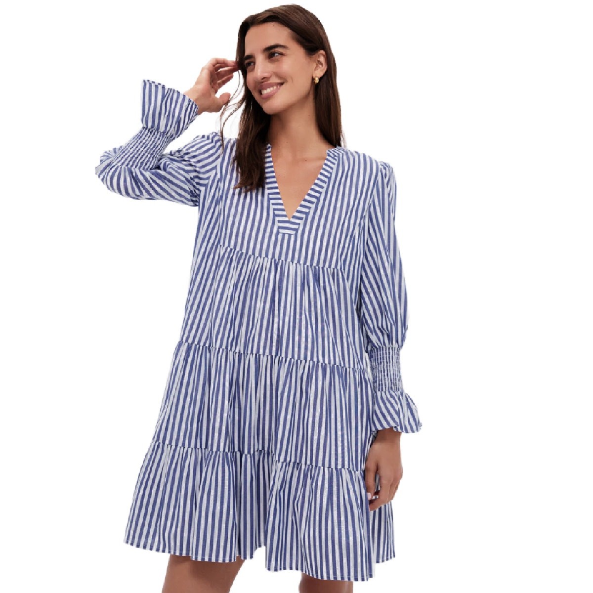 TUCKERNUCK Pomander Place Blue & White Stripe Cotton Poplin Kenzo Dress Medium