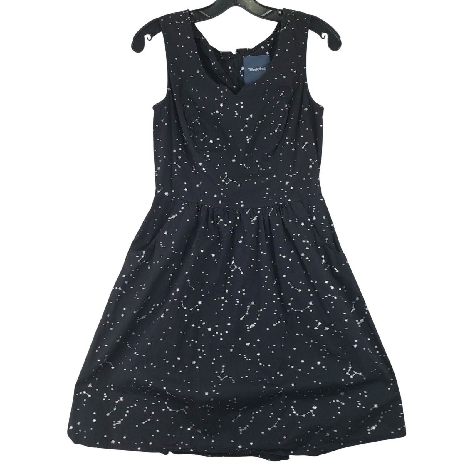 ModCloth Celestial Constellation Fit & Flare Dress Womens 6 Black Retro Indie