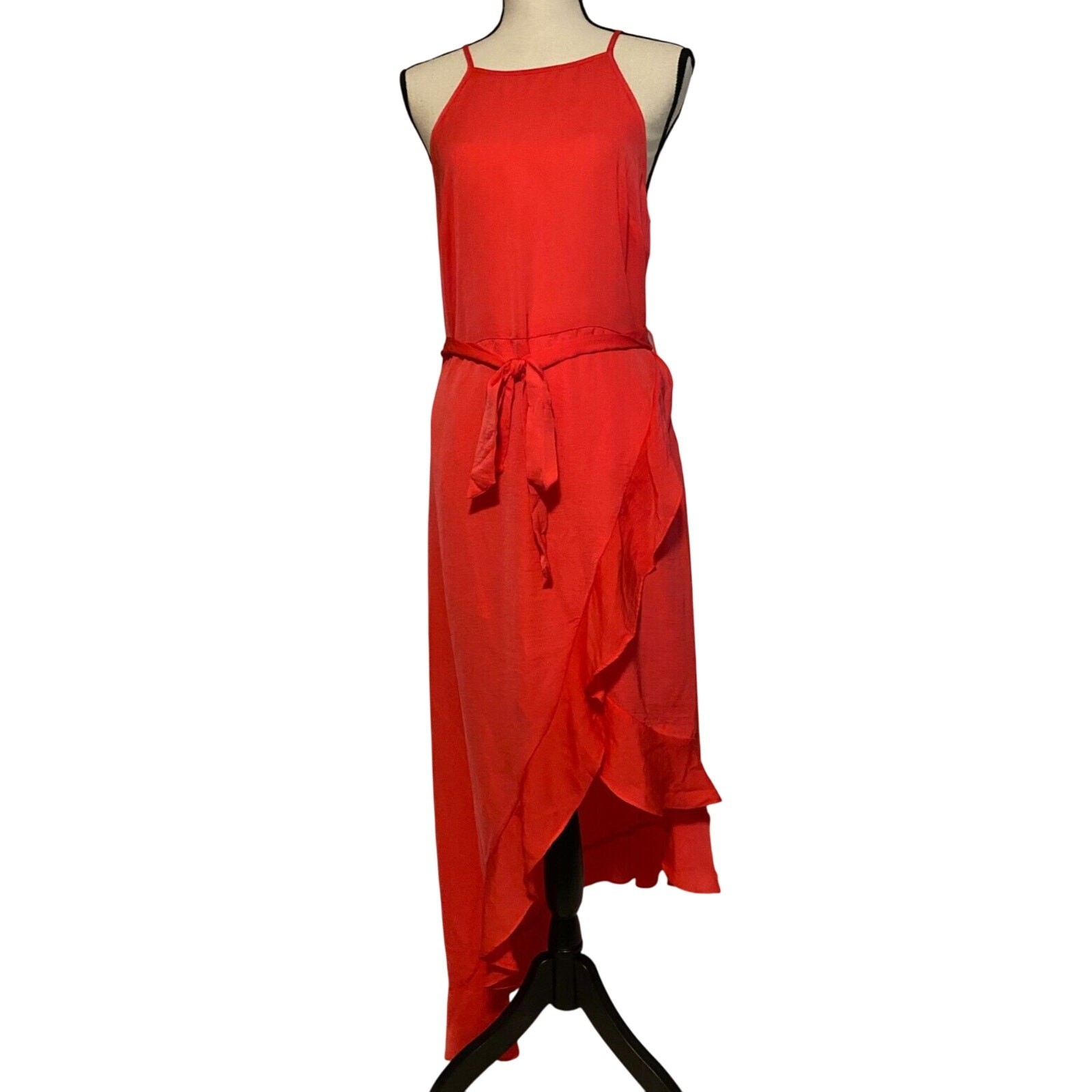 NWT Flawless Dress Asymmetrical Ruffle Hemline Wrap-Look Spaghetti Strap M