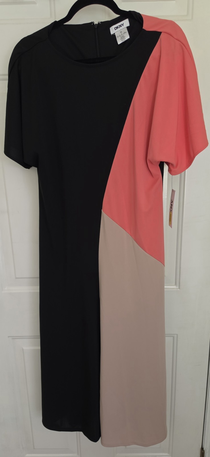DKNY Multicolor Black/Peach/Tan Round Neck Dress Size 8