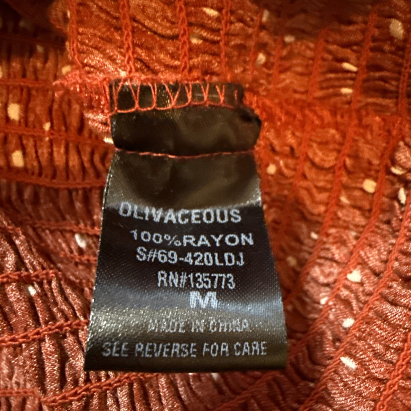 Olivaceous Smocked Puff Sleeve Mini Dress Burnt Orange Polka Dot Size Medium