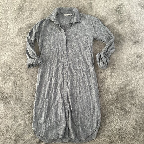 Prana Gray Roll Tab Sleeve Shirt Dress Hemp Blend Women’s XS Outdoor
