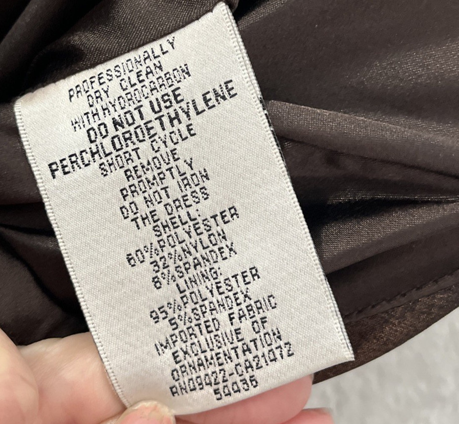 Jessica Mcclintock Womans Mini Dress Brown Solid 2 Polyester Blend Ruched Zip