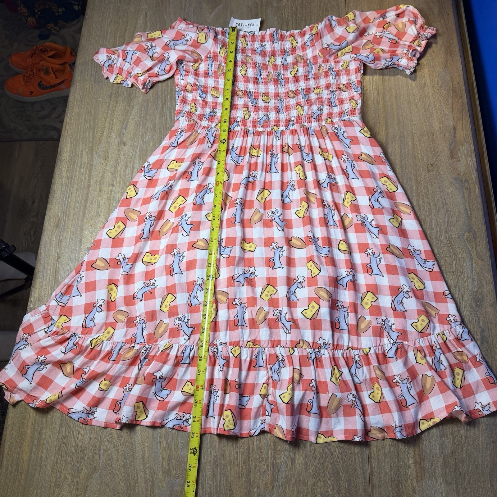 Pixar Ratatouille Remy Gingham Smocked Off-Shoulder Midi Dress Women’s XL