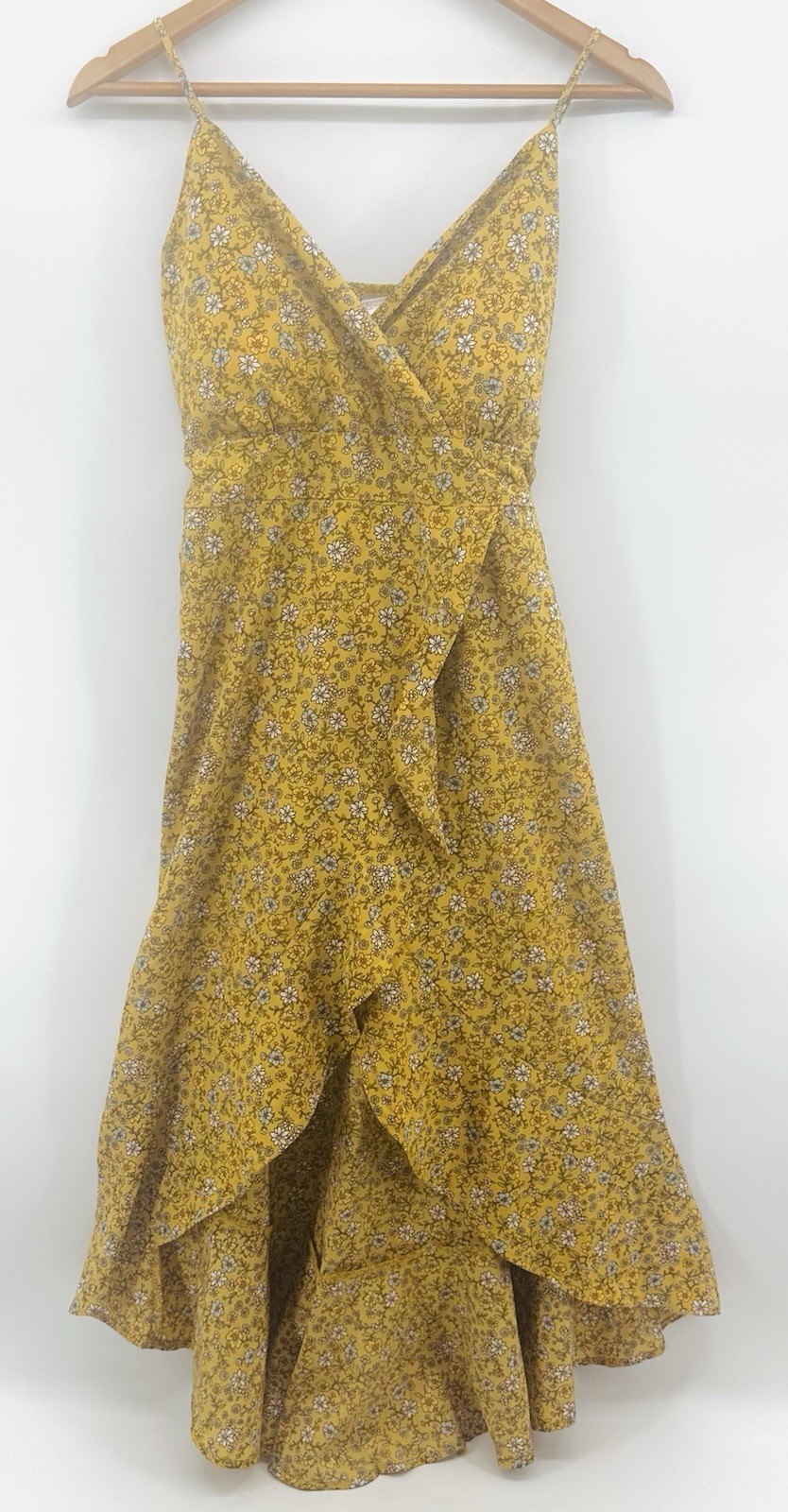 New No Boundaries Babydoll Spaghetti Strap Dress Sz 3-5 Jrs Yellow Floral HH26