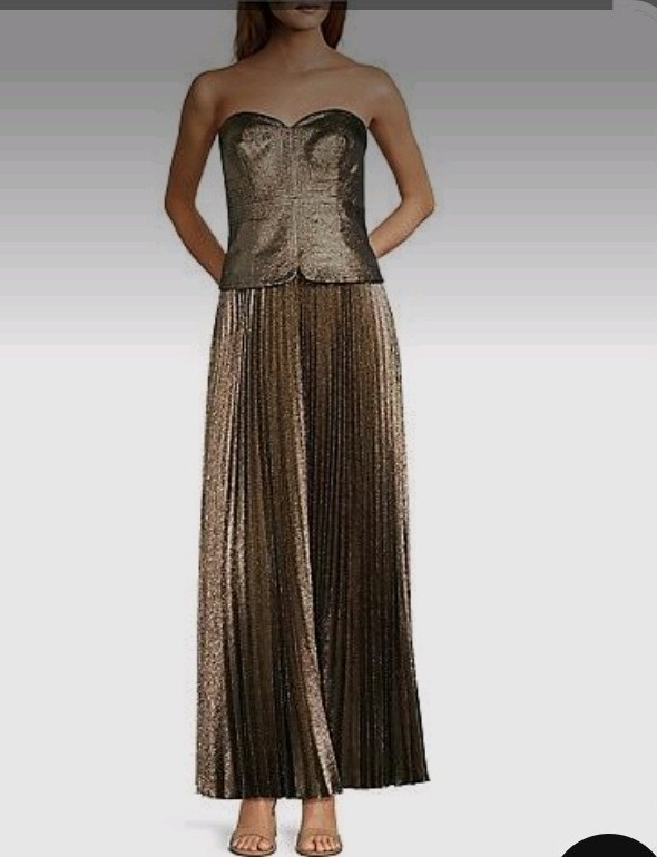 Antonio Melani Billie Crepe Strapless Pleated Metallic Maxi Dress