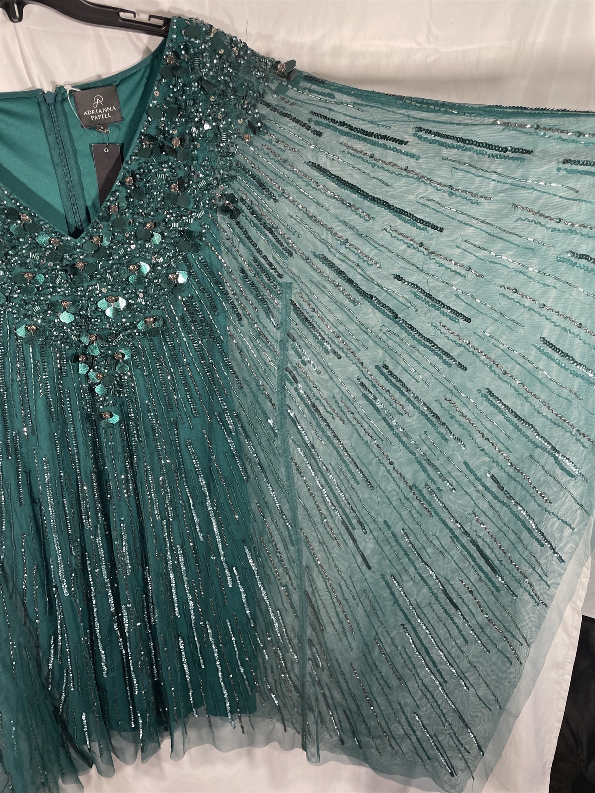 NEW Adrianna Papell Beaded Sequin Mesh Kaftan Dress Dark Jade [SZ Small ] #G809