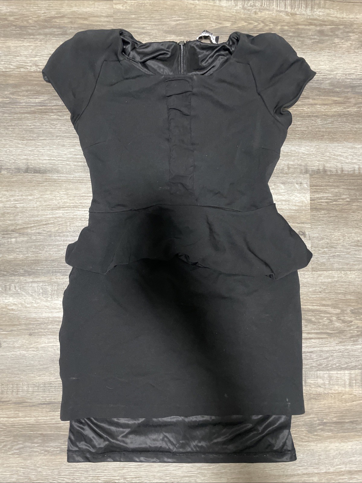Bebe Black Peplum Mini Dress Womens Size Medium Short Sleeve Bodycon Party Chic