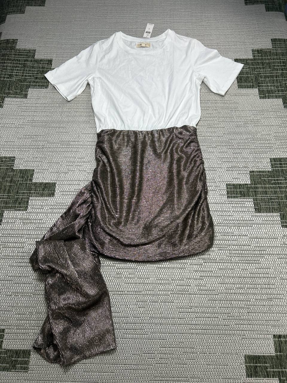 Porridge Shirt Dress Womens Medium White Brown Blouson New