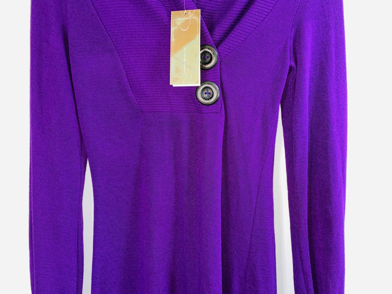 Francescas Dress Medium Purple Cuffed Sleeves Soft Button Up Turtle Neck