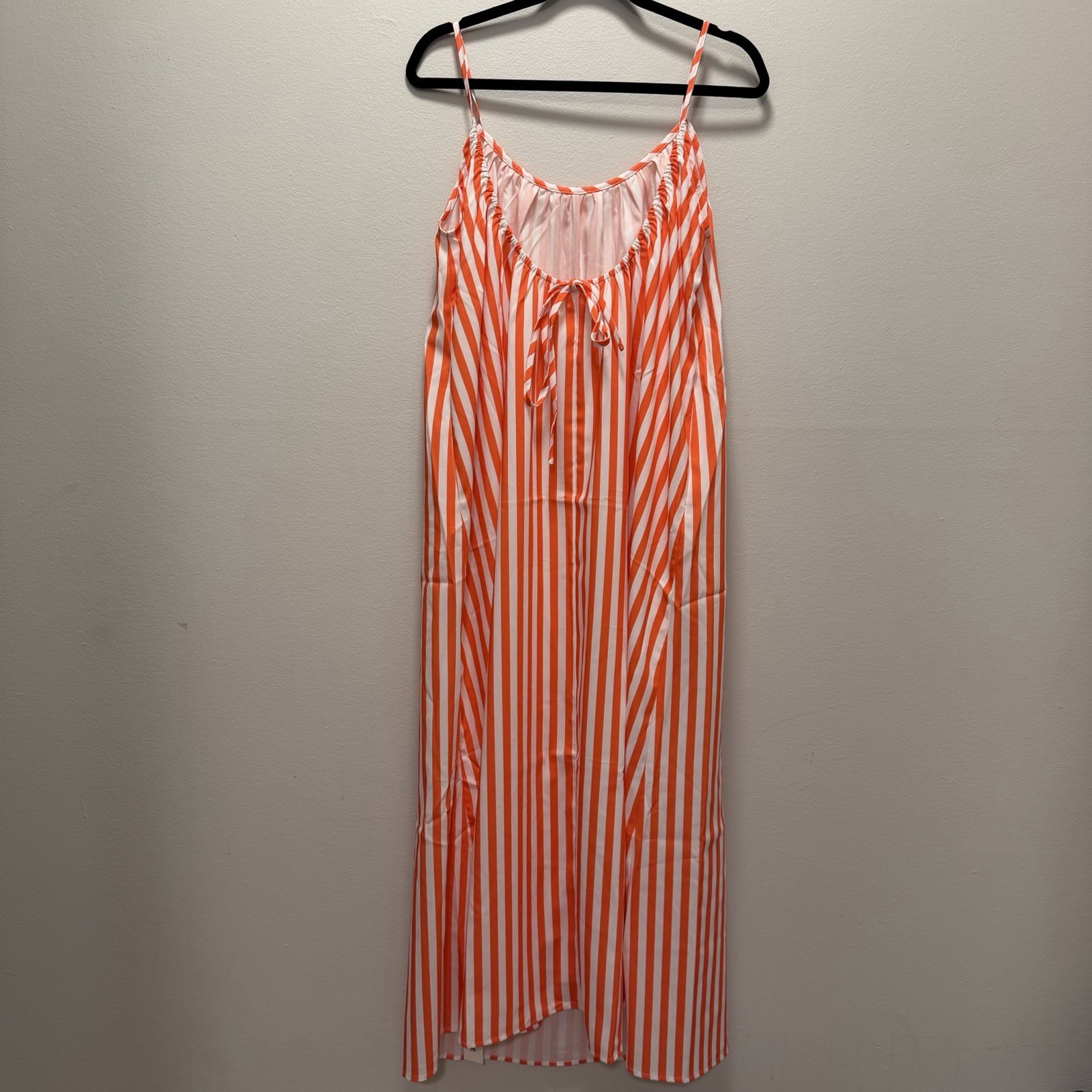 NWT Commense Orange Striped Backless Maxi Dress W/Pockets Size Small Vacay