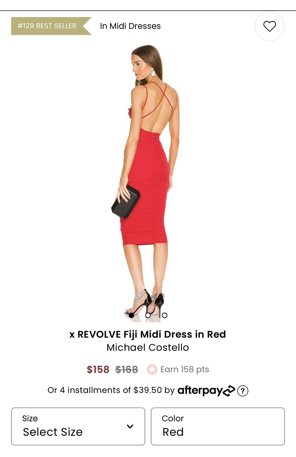 Michael Costello X Revolve Fiji Red Ruched Midi Dress Size Small