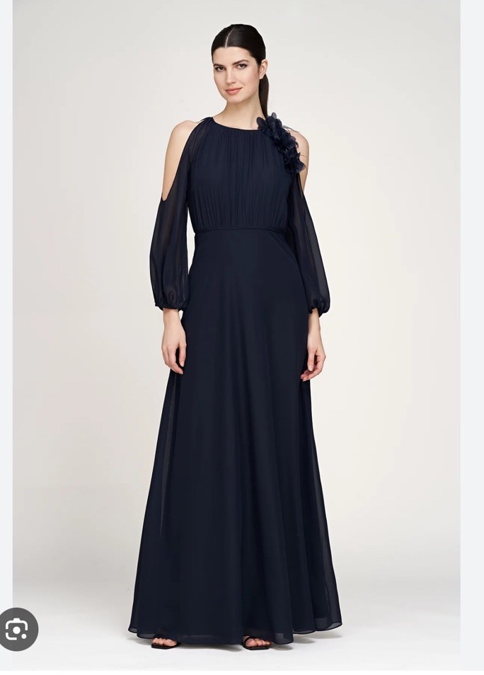JS COLLECTIONS Amanza Bracelet Sleeve Cold Shoulder Gown NAVY SZ 14 NWT