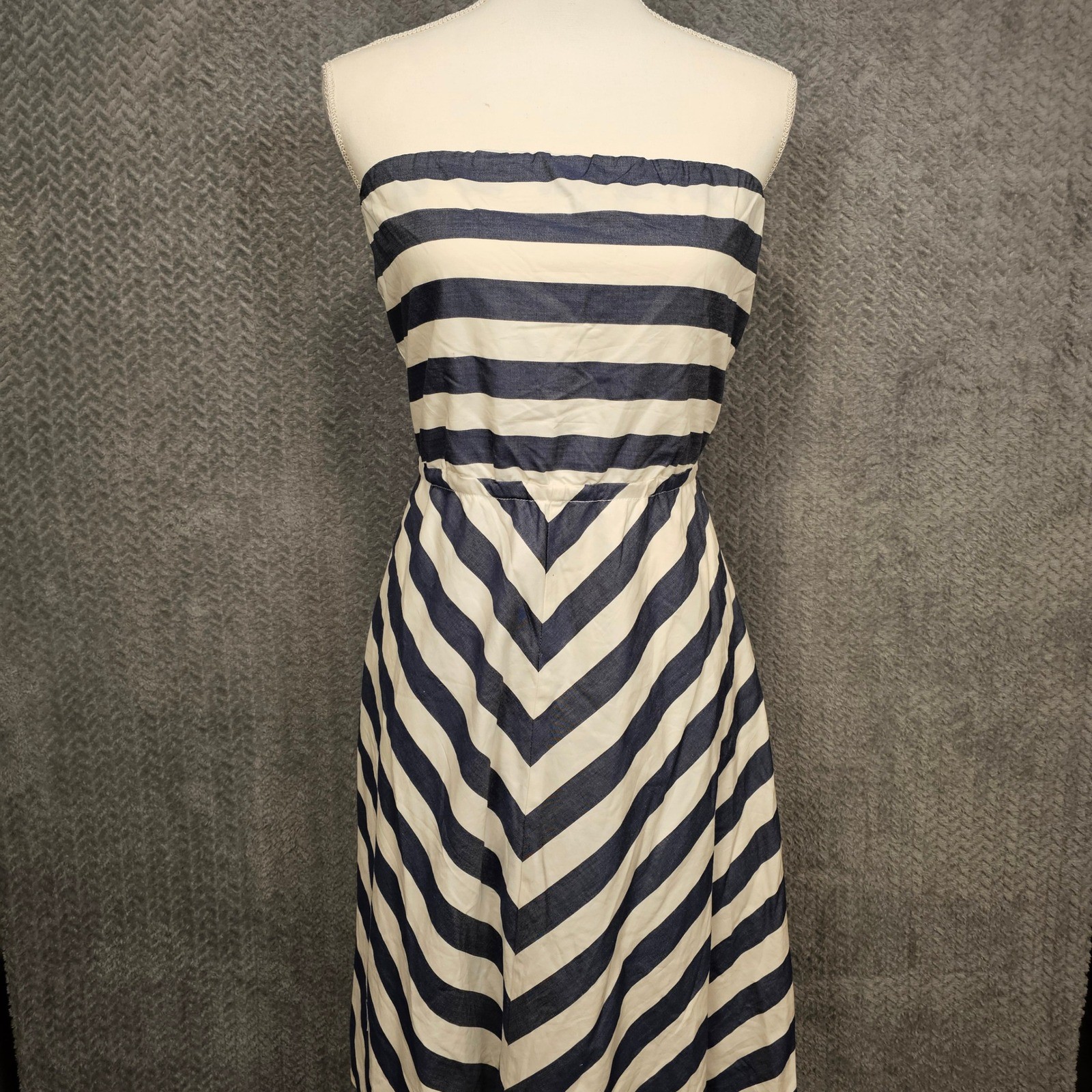 The Limited Womens Navy Blue White Striped Strapless Midi Dress Size M Nautical