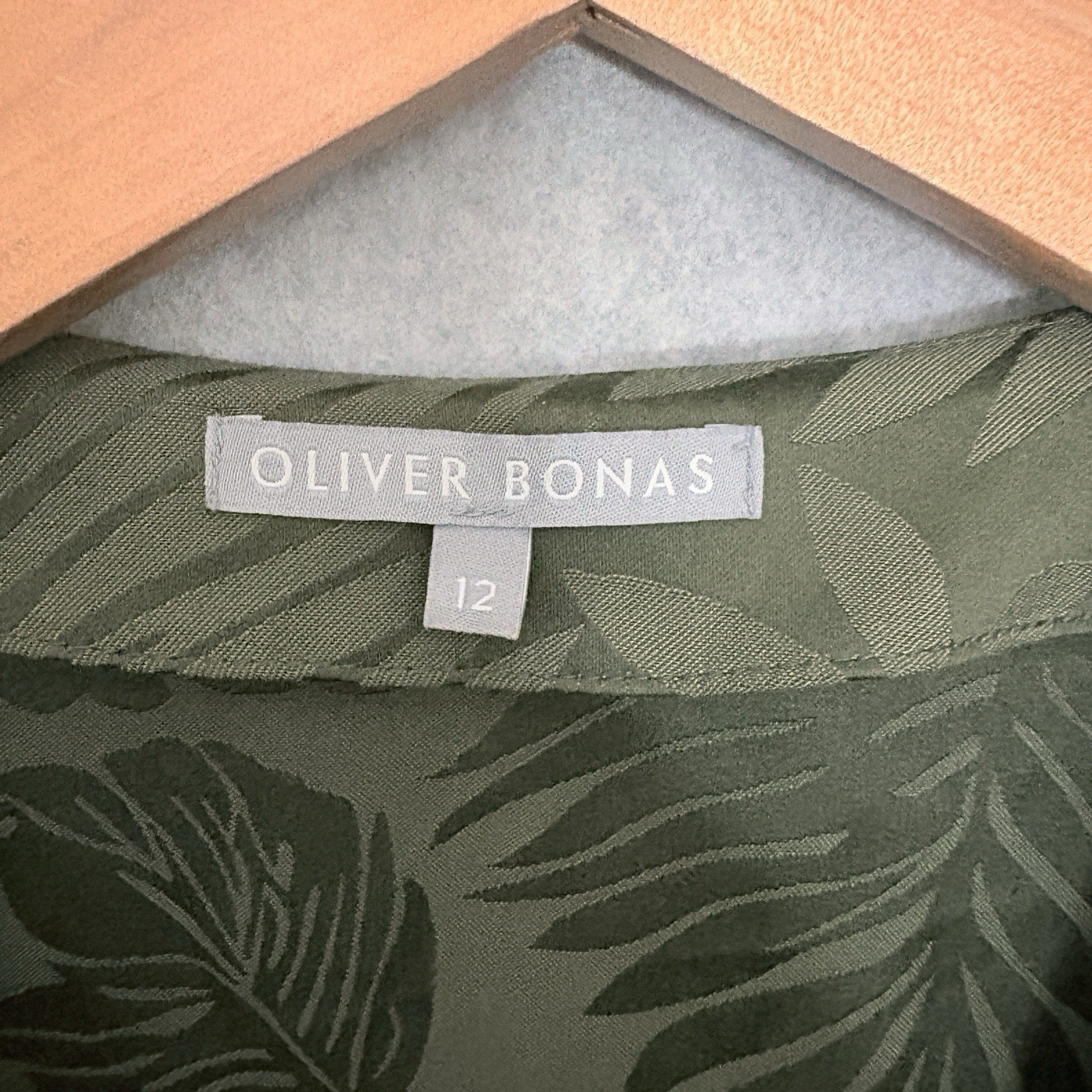 Oliver Bonas Maxi Wrap Dress Green Leaf Print UK 12 US 8 Short Sleeve Romantic