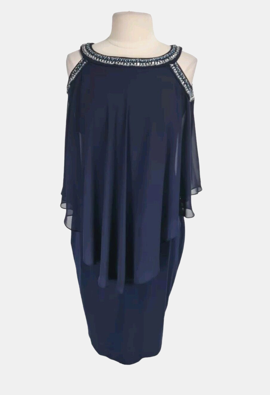 ALEX EVENINGS Women Sheath Layer Prom Dress Size 12 Cold Shoulder Crew Neck 48A
