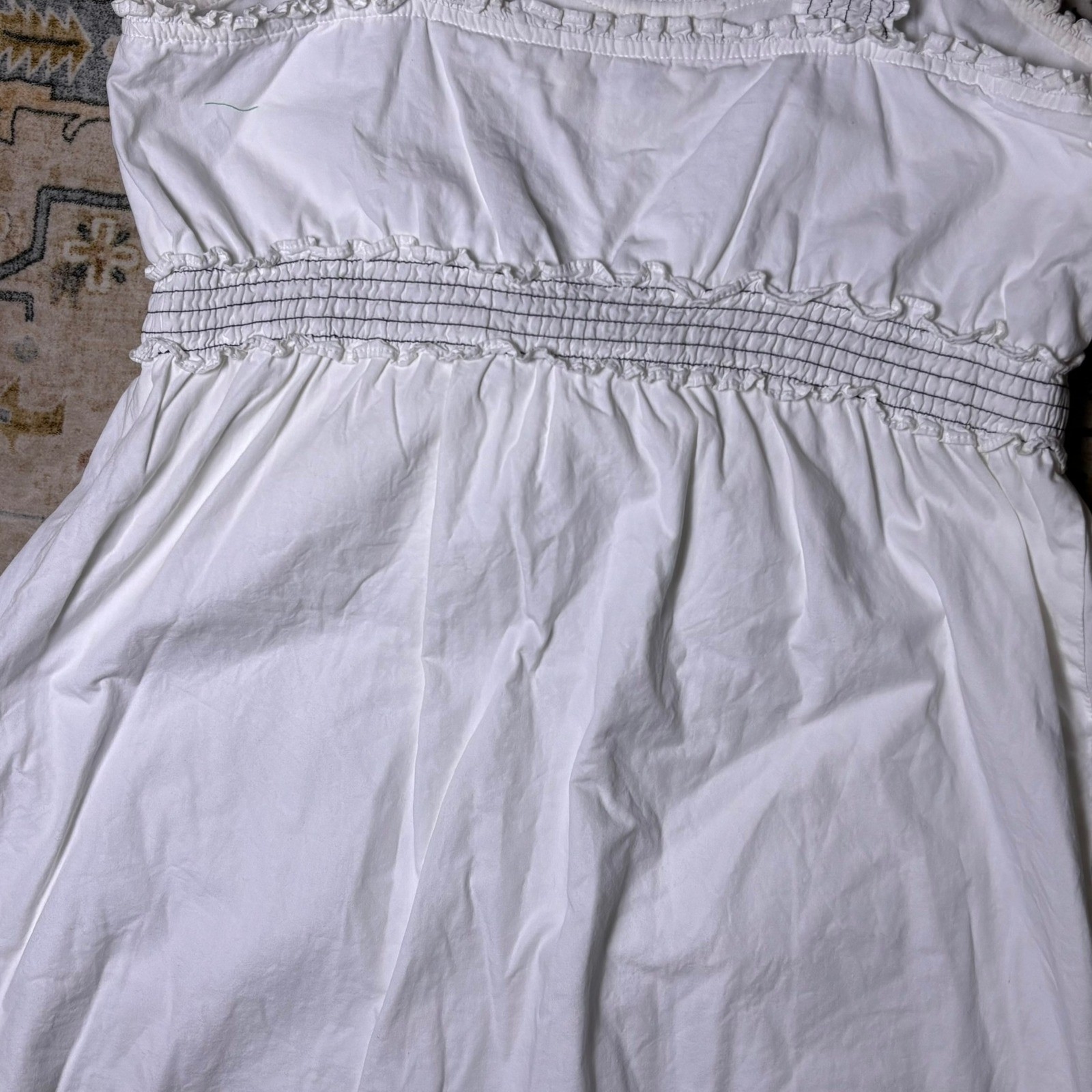 Anthropologie Aryeh White Cotton Embroidered Fish Sundress Top Smocked Waist M/L