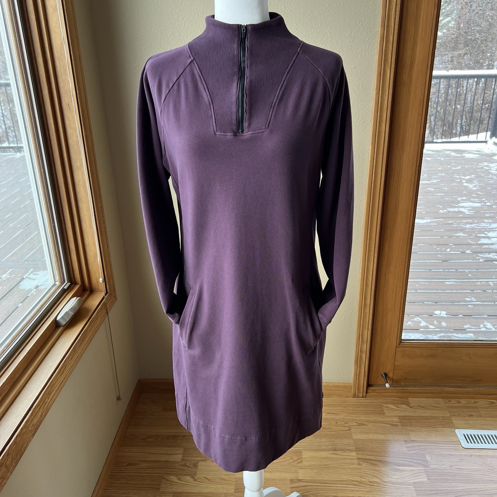 American Giant Moto Sporty Sweatshirt Dress Women’s L Purple 1/4 Zip Pockets