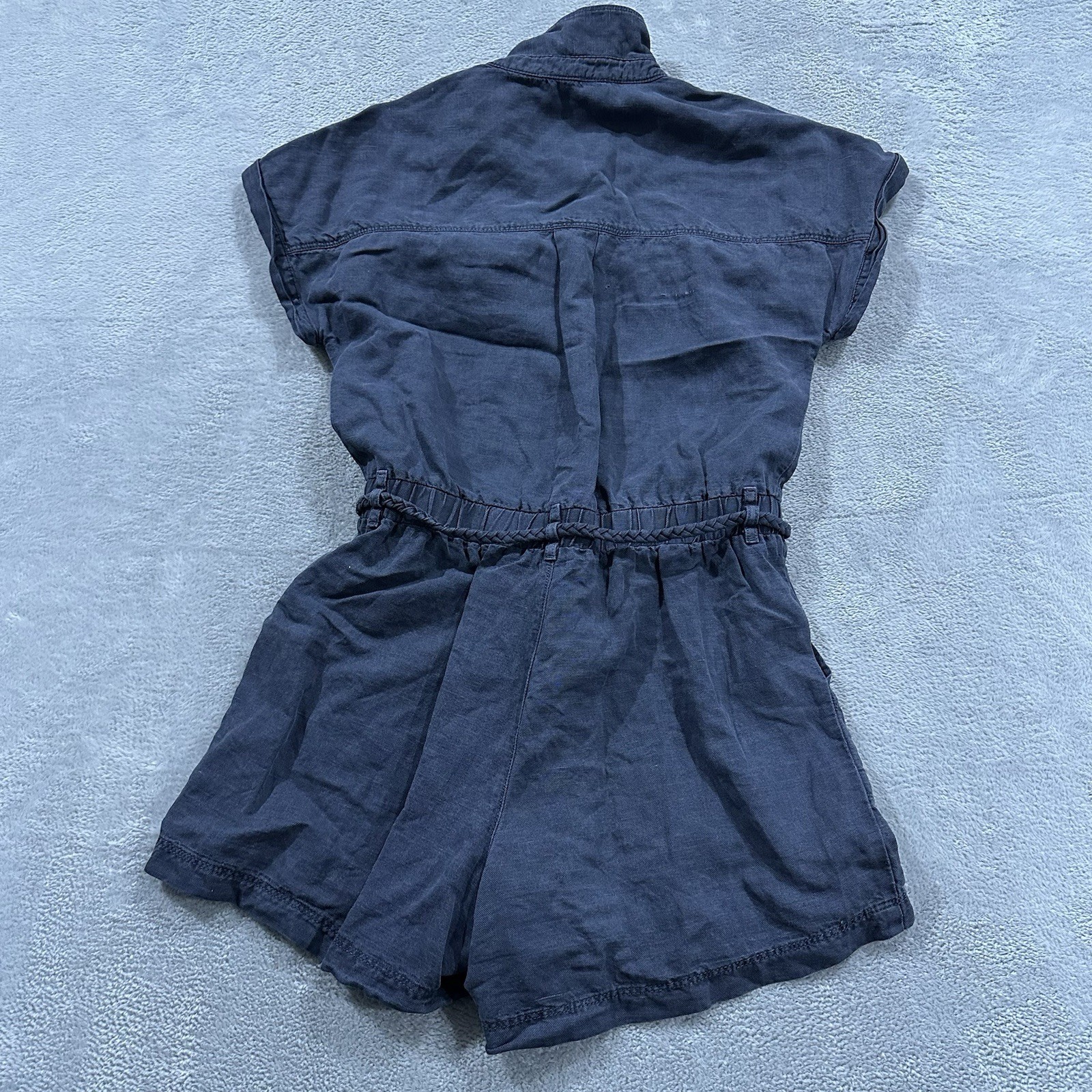 Nicole Miller Button Jumpsuit Overall Shorts Women S Blue Linen Boho